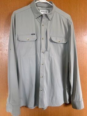 PONCHO Men’s Light Gray Long-Sleeve Casual Button-Down Shirt